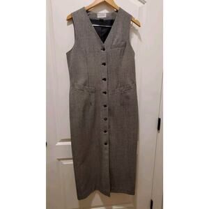 Vintage Parisian Dress Sz 8 Black White Houndstooth Wool Jumper Overall 80s 90s